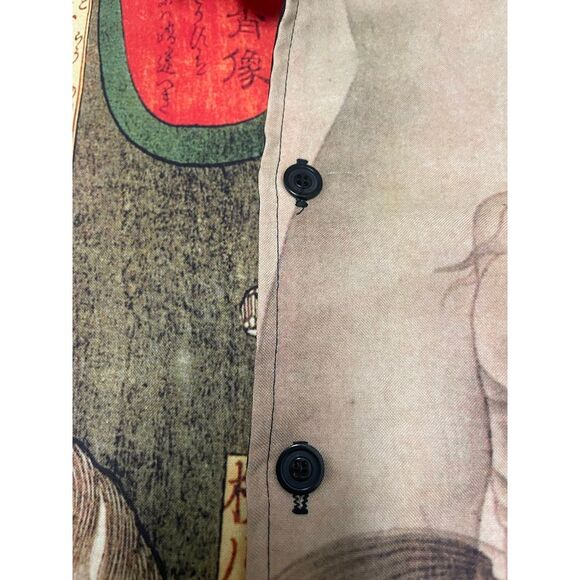 Vintage 90s Street Savy Japanese Samurai Koi Button Up Shirt L - Picture 5 of 11